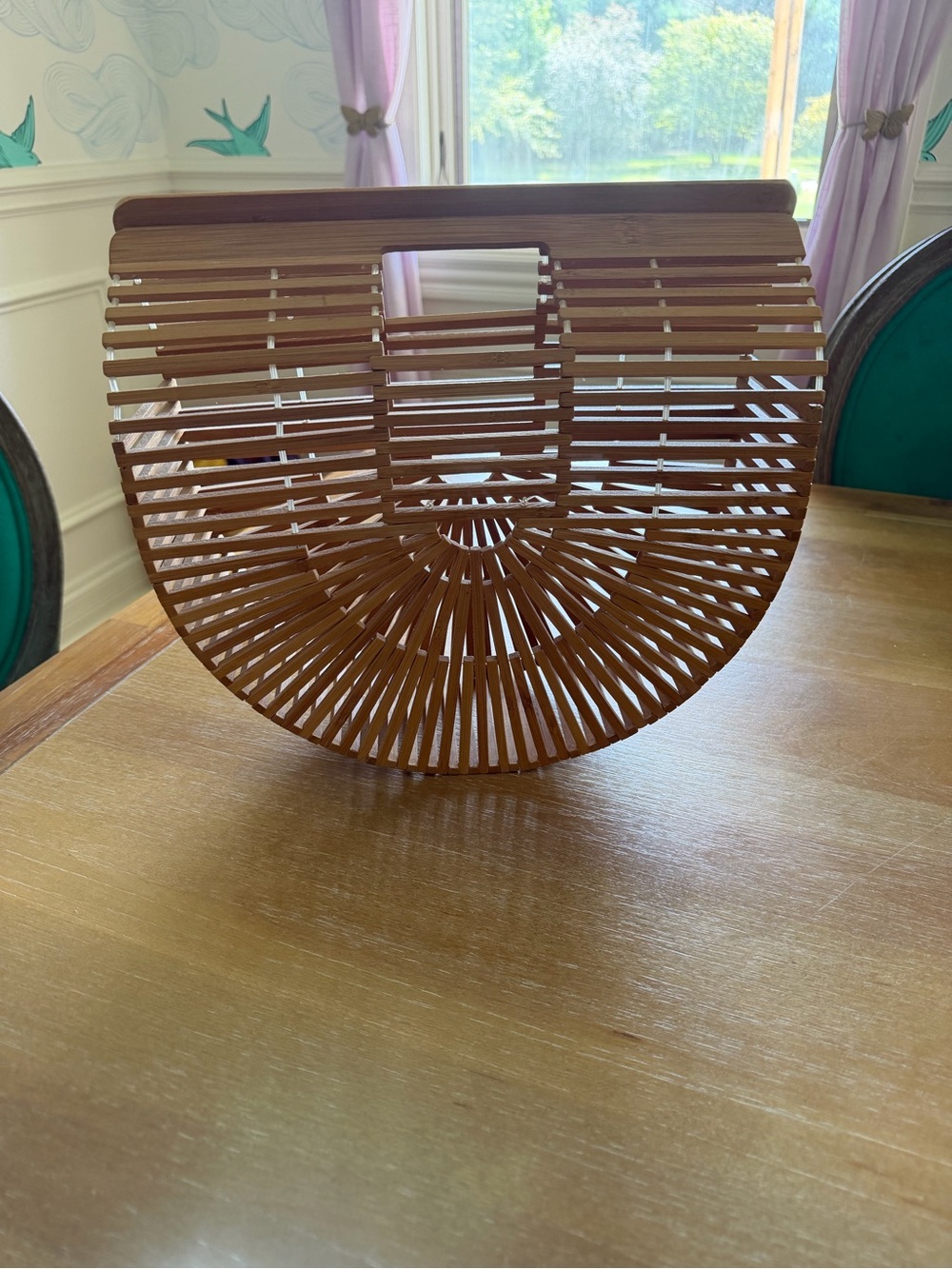 Wooden Semi-Circle Slatted Handbag - Brown